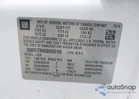 2016 GMC Terrain Sle-2 из США, поврежденный, VIN 2GKFLTEK6G6209195